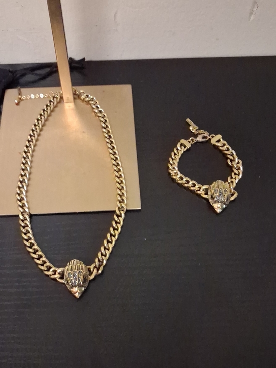Kurt Geiger Jewelry - Kurt Geiger Gold-Tone Chain Necklace and Bracelet Set with Sculpted Pendant